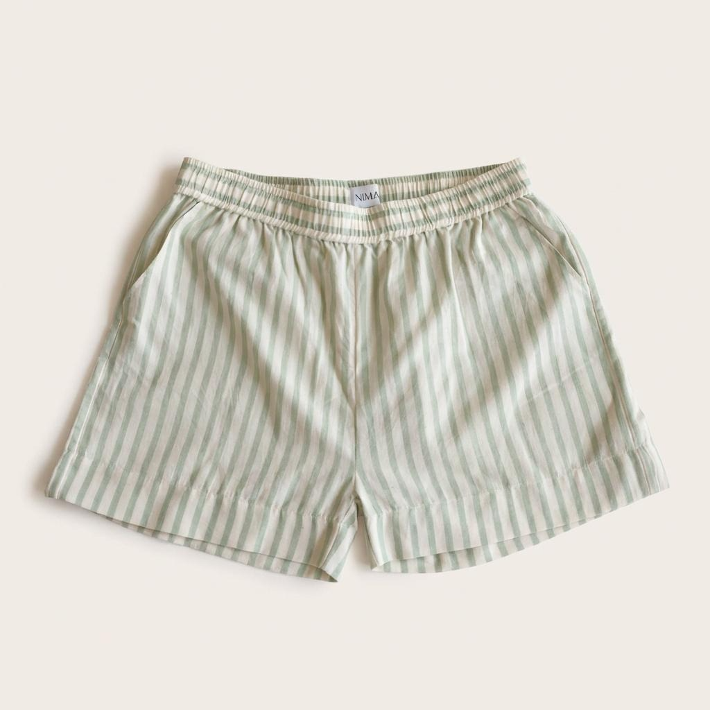 Classic Pyjama Shorts Set - Green Striped Handloom