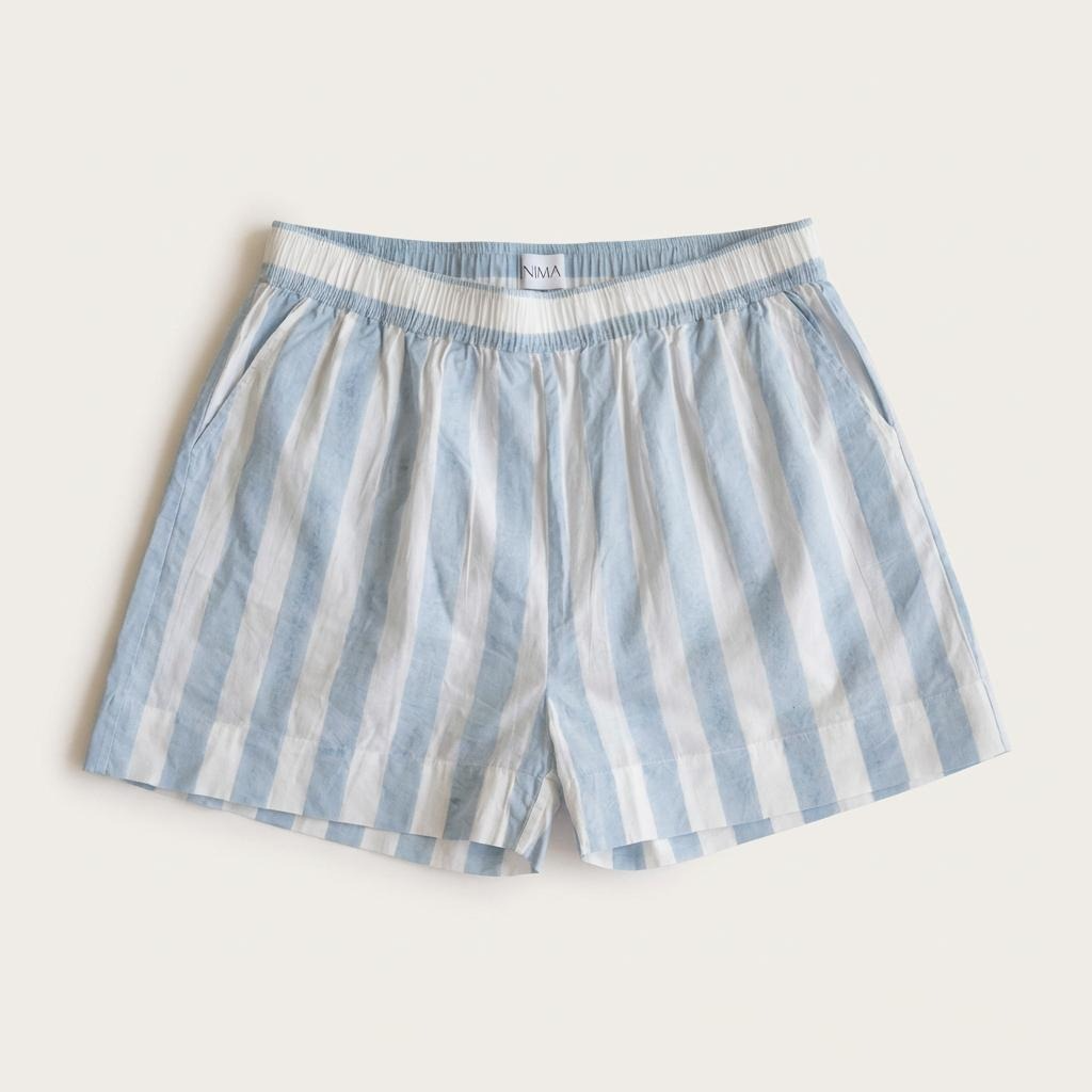 Classic Pyjama Shorts Set - Blue Stripes on Regenerative Cotton