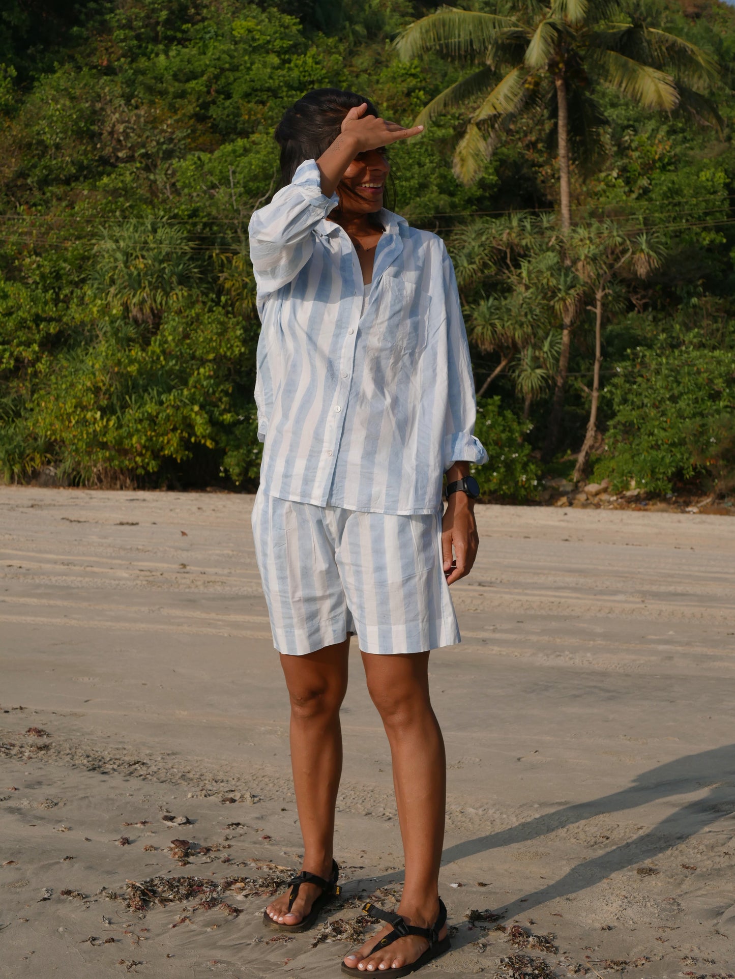 Classic Pyjama Shorts Set - Blue Stripes on Regenerative Cotton