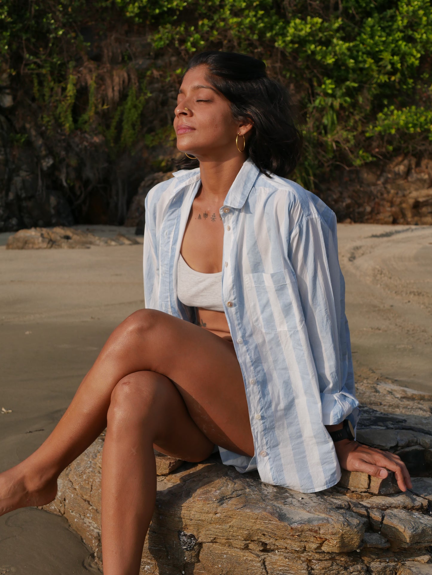 Classic Pyjama Shorts Set - Blue Stripes on Regenerative Cotton