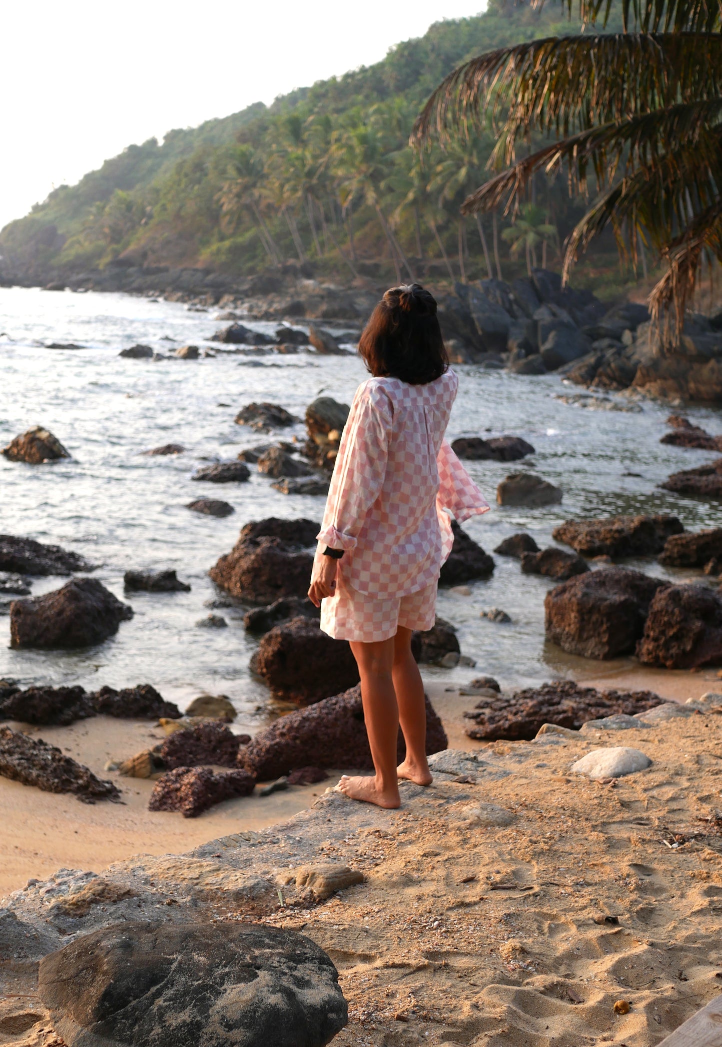Classic Pyjama Shorts Set - Pink Checks on Regenerative Cotton