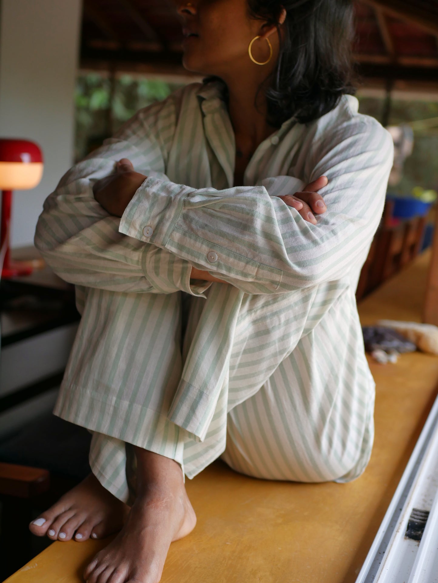 Classic Pyjama Set - Green Striped Handloom