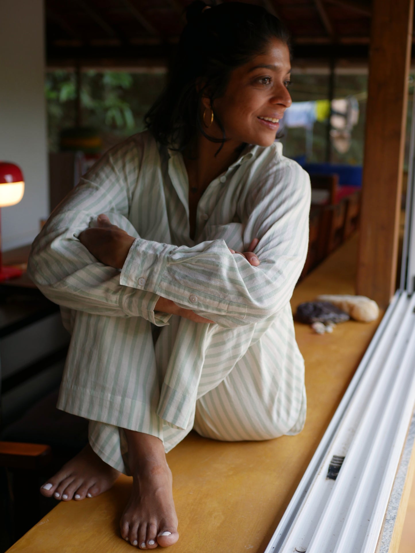 Classic Pyjama Set - Green Striped Handloom