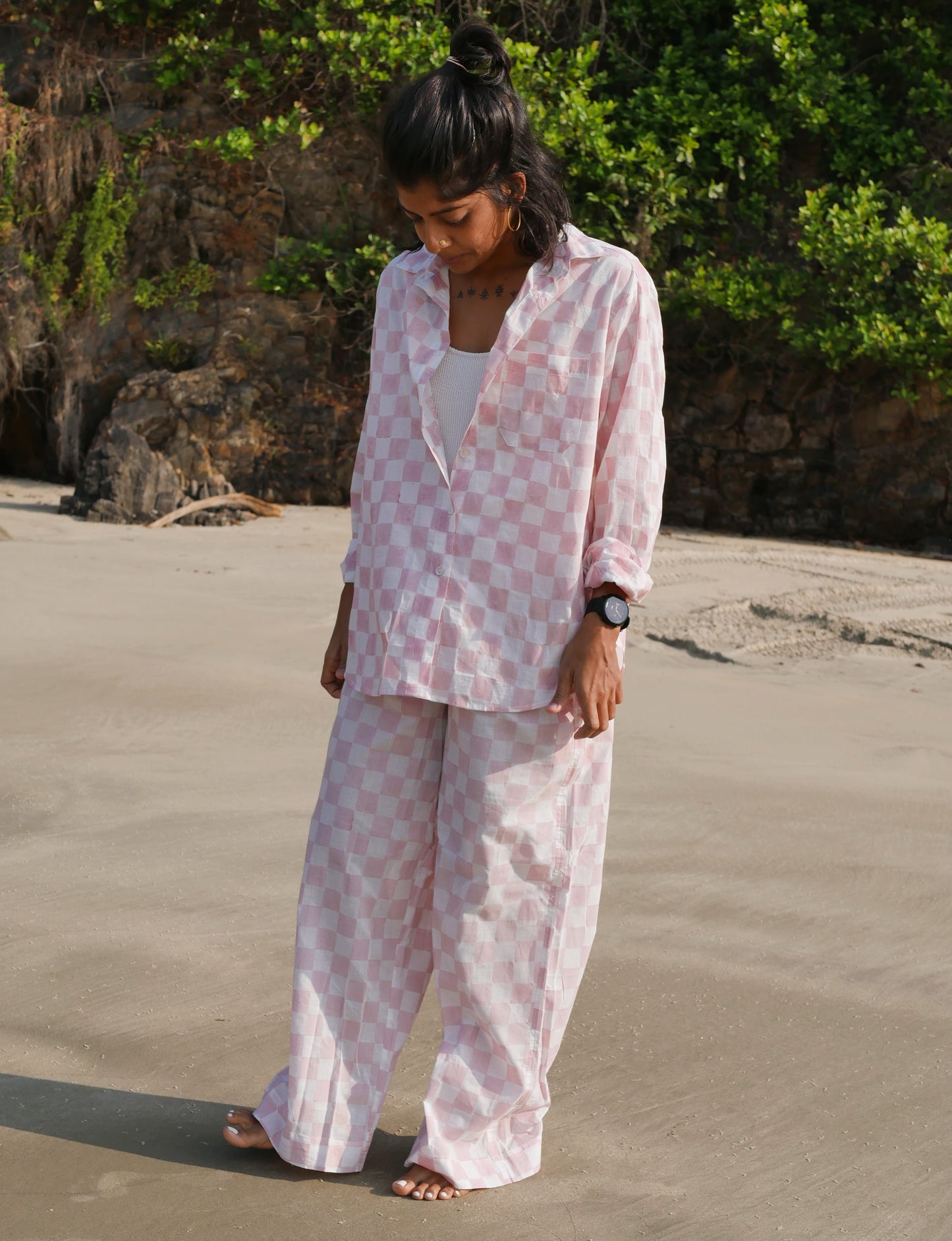 Classic Pyjama Set - Pink Checks on Regenerative Cotton