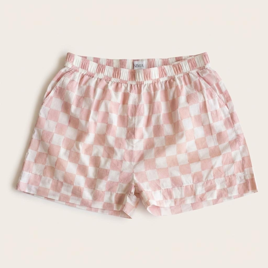 Classic Pyjama Shorts Set - Pink Checks on Regenerative Cotton
